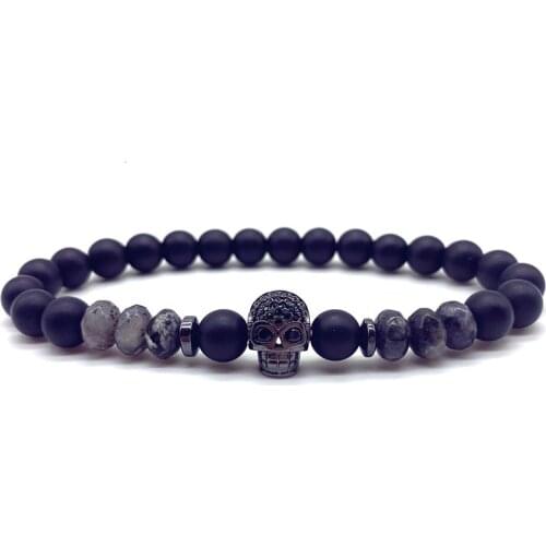 2020 Punk Skull Men Bracelet Handmade 8mm Stone Charm Beads Bracelet For Men Jewelry Gift Pulsera Hombre