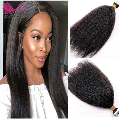 40 Pieces Tape In Human Hair Extensions Kinky Straight Skin Weft Adhesive Invisible Coarse Yaki Tape in Hair Black Brown Color