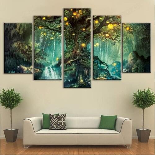 HD Printed 5 Piece Canvas Art Enchanted Tree Scenery Painting Wall Pictures for Living Room Home Interior decoration painting