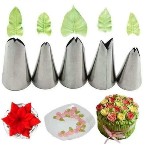 5Pcs/Set Leaf Nozzles Stainless Steel Icing Piping Nozzles Tips Pastry Tips For Cake Decorating Baking Fondant Tools