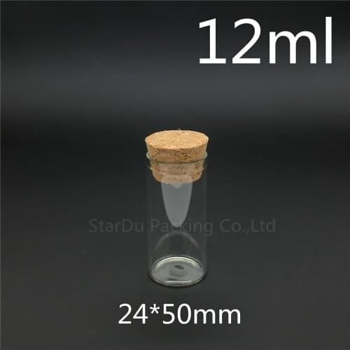 500pcs/lot 12ml 24*50mm Wishing Glass Bottle with Cork ,High-quality 12cc Glass Vials Display Bottle Wholesale