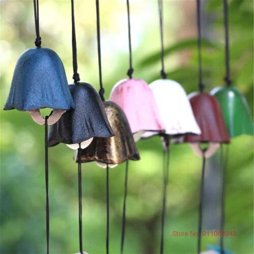 Antique Pentagonal Flower Metal Wind Chime Vintage Japanese Style Cast Iron Wind Spinner Cute Art Kids Room Accessories Windbell