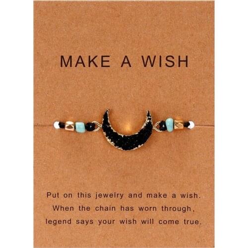Nature-themed Moon Phases & Round Shape Crystal Bracelet with Paper Card First Day of School Bracelets String Wrap Make a wish