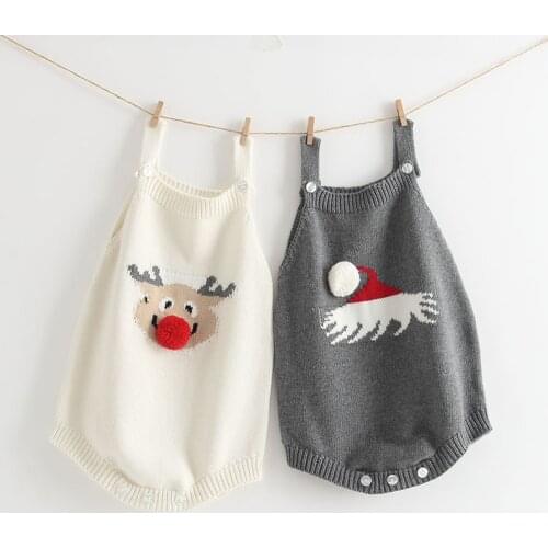 Baby Christmas Romper Knitted Clothes Climbing Clothes 3-6-9m Baby Clothes Vest Romper Deer And Santa
