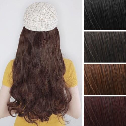 Long Synthetic Curly Wavy Hair Wig Natural Black / Brown Straight Wigs Naturally Connect Synthetic Hat Wig Adjustable For Girl