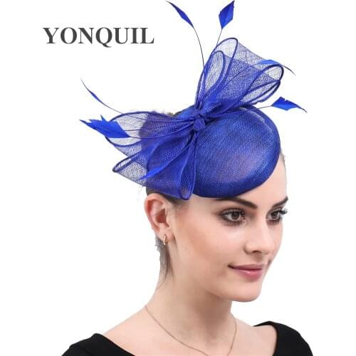 Elegant Bridal Royal Blue Fascinator Accessories Formal Linen Fedora Cap Hairpins Wedding Veils Hat Women Ornaments Headpiece