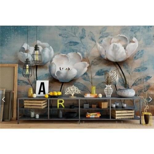 European Vintage Floral Wall Paper Mural Embossed Blue Flower Photo Wallpapers for Living Room Wall Art papel de parede madeira