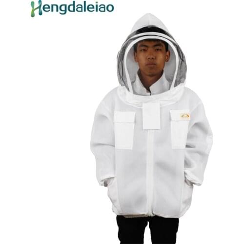 HDBC-003 Beekeeping Suit Sandwich Mesh Fabrics White Jacket with Zipper, Veil and Bracket