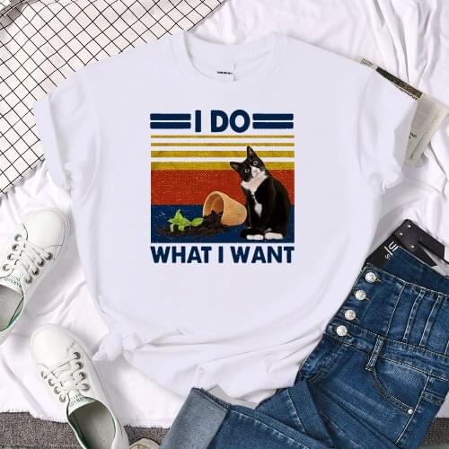 I Do What I Want Black Cat Simple printWomen Tshirt Sport Fit T-shirts Sport o-neck Short Sleeved Sports o-neck Female Tshirt