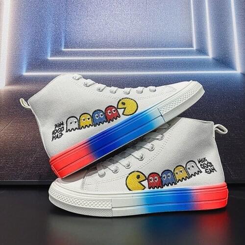 Canvas Womens Anime Shoes Embroidered Cartoon Vulcanized Shoes Women High Top Plimsolls Breathable Casual Women Canvas Sneakers