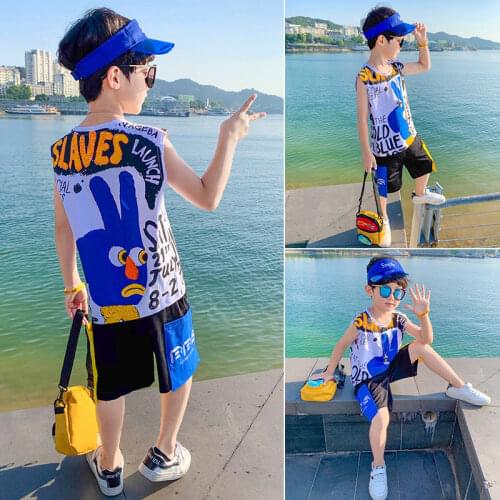 Toddler Kids Boys Clothes Boy Summer Clothing Sets Sleevesless Print Tops Shirt+ pant Suits Children Clothing 6 8 10 12 years