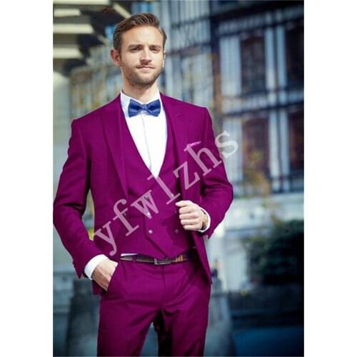 Handsome One Button Groomsmen Peak Lapel Groom Tuxedos Wedding Dress Men Suits Blazer Prom Dinner (Jacket+Pants+Tie+Vest) A887