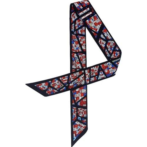 POBING Geometric Building Print Small Scarf Women Silk Scarf Fashion Brand Head Scarf Tie Handle Bag Ribbos Long Scarves 100*5CM
