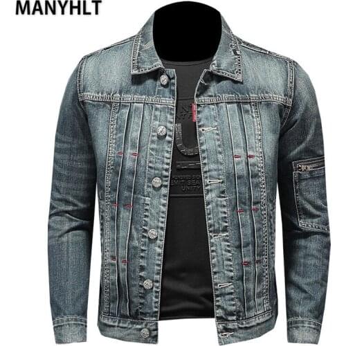 MANYHLT 2021 Mens Four Seasons Lapel Personalized Sleeve Zipper Pocket Cowboy Jacket Mens Motorcycle Cowboy Jacket Vintag