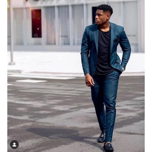 Costume Homme Dark Blue Slim FIt Men Suits Wedding Notch Lapel Groom Tuxedos Terno Masculino Slim Fit 2 Pieces Jacket+Pant