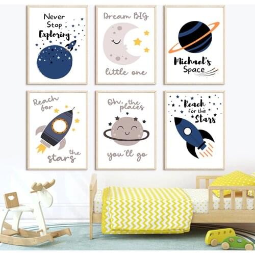 Cartoon Rocket Space Planet Stars Moon Nursery Wall Art Canvas Painting Nordic Posters And Prints Wall Pictures Child Room Decor