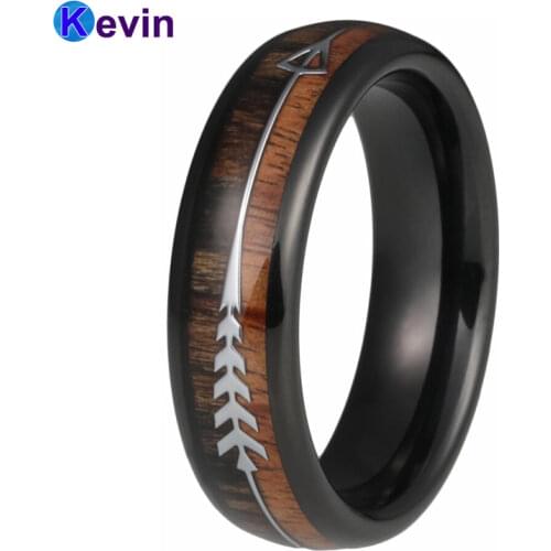 Men Women Wedding Ring Tungsten Wedding Band With Double Wood And Steel Arrow Inlay Band 6MM