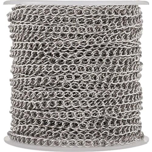 Pandahall 25m/roll Stainless Steel Curb Chains Twisted Chains Soldered with Spool for Jewelry Making DIY Bracelet 4x3x0.6mm
