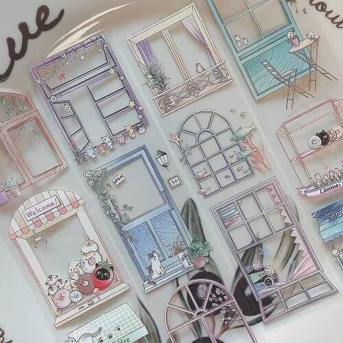 Lovely Cats' Window PET Tape for Card Making Bullet Journal DIY Scrapbooking Clear Sticker