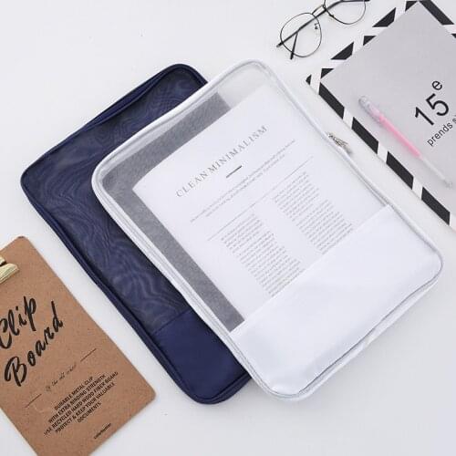 Yisuremia Transparent Nylon Grid Zipper File Bag Folder Stationery Storage Bag For Documents A4 Notebook Organizer Brief Case