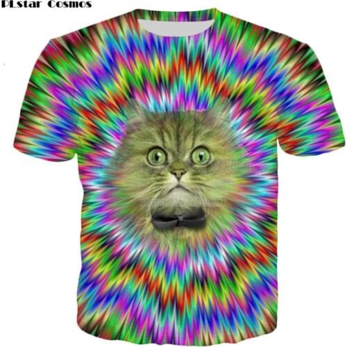 PLstar Cosmos Drop shipping 2018 summer New Fashion T-shirt Psychedelic tshirt Fun cat 3d Print Mens Womens Casual t shirt