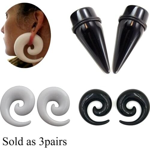 6pcs UV Acrylic Black & White Spiral Ear Taper Plugs Straight Ear Expander Stretchers Gauge Earrings Mixed 3 desgin Piercing