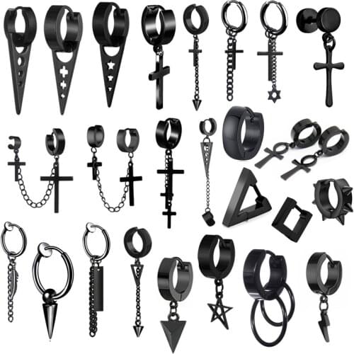 Multiple Styles Punk Black Stainless/Titanium Steel Earrings For Women Gothic Hip Hop Ear Stud Earrings Men Piercing Jewelry