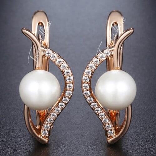 Leaf Shaped Stud Earrings For Women 585 Rose Gold Simulated Pearl Earrings Fashion Womnan Jewelry 2018 Accessories Gifts HGE172