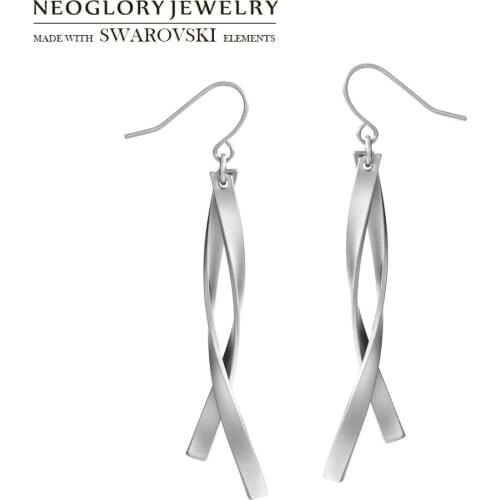 Neoglory Metal Matted Plated Drop Earrings Silver Color Geometric Stylish Pretty Cool Women Daily Party Dress Sweater Sale