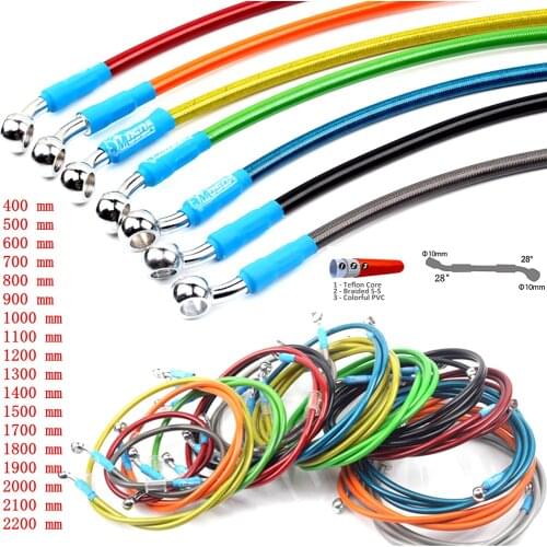 400mm To 2200mm Motorcycle M10 Banjo 28° Brake Hose Braided Steel Brake Clutch Oil Hose Line Pipe Fit ATV Dirt Pit Scooter Bike