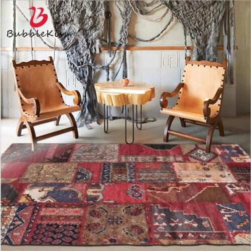 Bubble Kiss Vintage Indian Ethnic Style Red Carpets For Living Room Hallway Customized Doormat Anti-Slip Bedroom Decor Area Rug