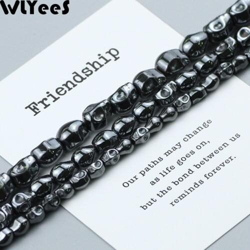WLYeeS Skeleton Natural Stone Hematite Beads 4 6 8mm Skull Shape Loose bead for Jewelry Earring Pendant Bracelet Necklace Making