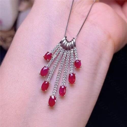 Fine Jewelry 925 Sterling Silver Natural Ruby Girl Vintage Pendant Necklace Support Test Style Hot Selling