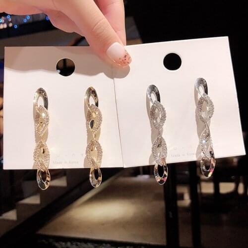 Exknl Shiny Luxury Link drop Chain Earring for Women Night Club Gothic fashion long Dangle Earrings Statement Jewelry Gift