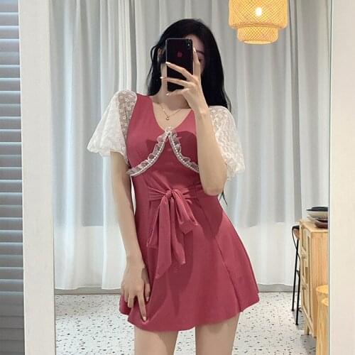 Plus Size One Piece Swimsuit Women Beachwear Peice Bikini Korea Ins Summer New Skirt Maiden Little Beach Print Polyester Sierra