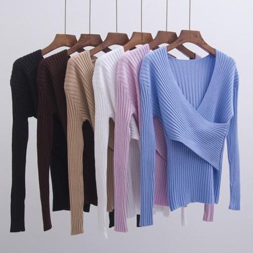 Basic Sweater Women Pullover Knitted Long Sleeve Sexy V-Neck Women Sweaters Tops Autumn Winter Soft Elasticity Pull Femme