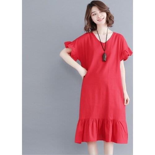 2020 new summer Womens Elegant Fashion Casual Wedding Party Dress Sexy V Neck Ruffles Solid Short Sleeve Trumpet Plus SizeM-7XL