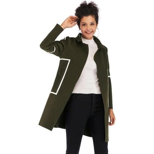 Patchwork Open Stitch Coats Women Warm Wool Blends Contrast color Long Sleeve Casual Long Outer Winter Work Ladies Woolen Coat