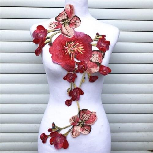 1PC Big Red Flower Lace Embroidered Neckline Collar Trim Clothes Fabric Sewing Supplies Craft Wedding Dress Applique
