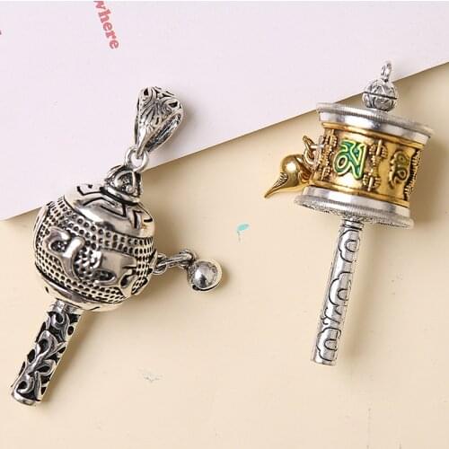 2pcs Rotatable Tibetan Prayer Wheel Charms Pendant with OM Mantra Sign For Buddhism Good Luck Women Amulet Faith Jewelry