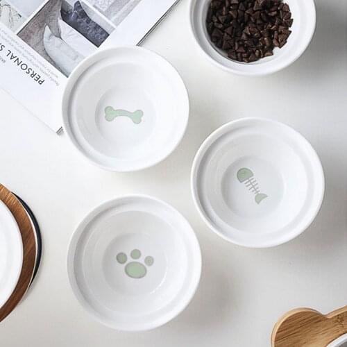 Behogar Single-port Cat Bowl Raised Pet Ceramic Food Water Feeding Dish Bowl with Stand for Cats Dogs Puppy Feeding Supplies