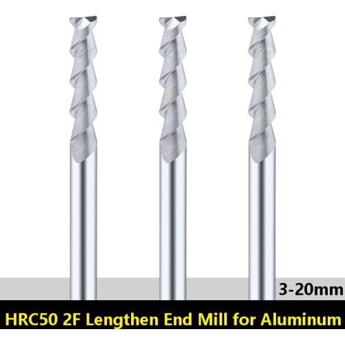 BEYOND Lengthen Tungsten Steel End Mill Bit for Aluminum 2 Flutes HRC50 Milling Solid Carbide Keyway Cutting Endmills 3-20mm
