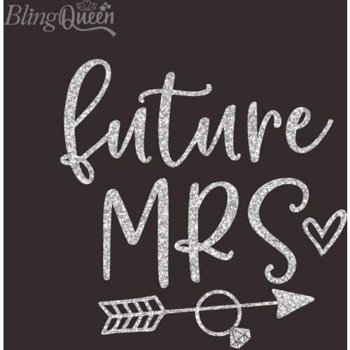 BlingQueen 12PCS/LOT Iron On Patches Hot Fix Glitter Heat Transfer Vinyl Stickers Future Mrs Design