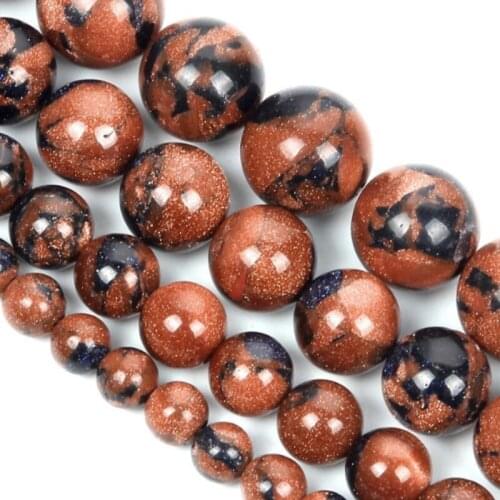 Natural Stone Beads Fashion Mixed Gold Blue Sand Loose Bead 4/6/8/10mm for DIY Jewelry Making Bracelet Gift