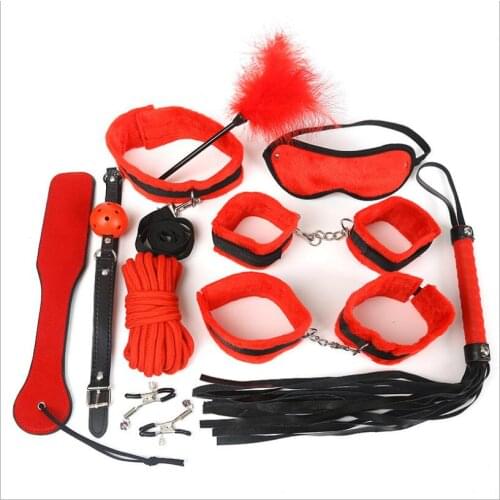 Erotic Sex Toys For Adult Game Leather Erotic BDSM Sex Kits Bondage Handcuffs Sex Game Whip Gag Nipple Clamps Bdsm Toys S0249