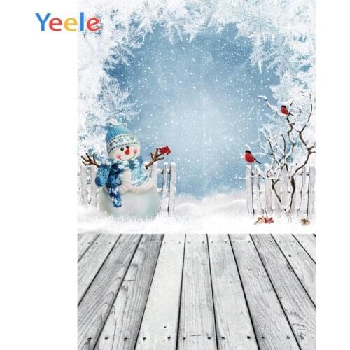 Yeele Snowman Winter Snowflake Scenery Tree Wooden Board Children Photography Backgrounds Photography Backdrops For Photo Studio
