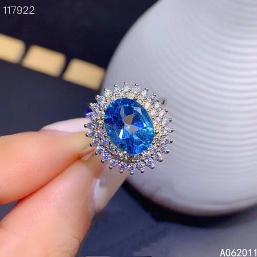 KJJEAXCMY fine jewelry natural blue topaz 925 sterling silver noble new women gemstone ring support test hot selling