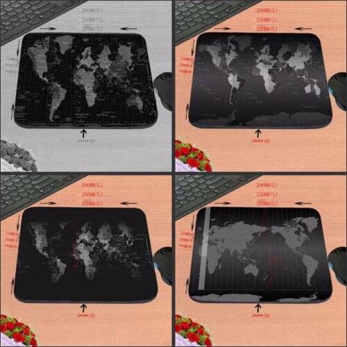 World Map Mouse Pad Gaming Gamer Pc Compute Desk Mat Mousepad Black Mouse Mat for Laptop Table Pads Size 22x18cm