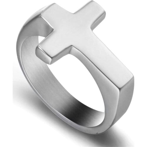 Elfasio Stainless Steel Cross Rings for Mens Womens Silver Christian Jesus Christ Signet Style High Polishing