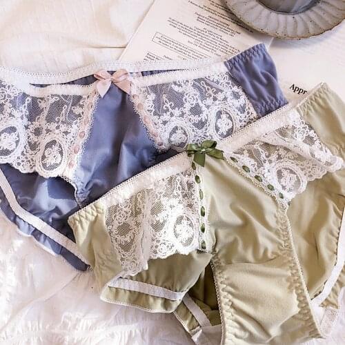 Wriufred Embroidered lace underpants court sweet sexy big hip underwear comfortable girl quick-drying panties low waist briefs